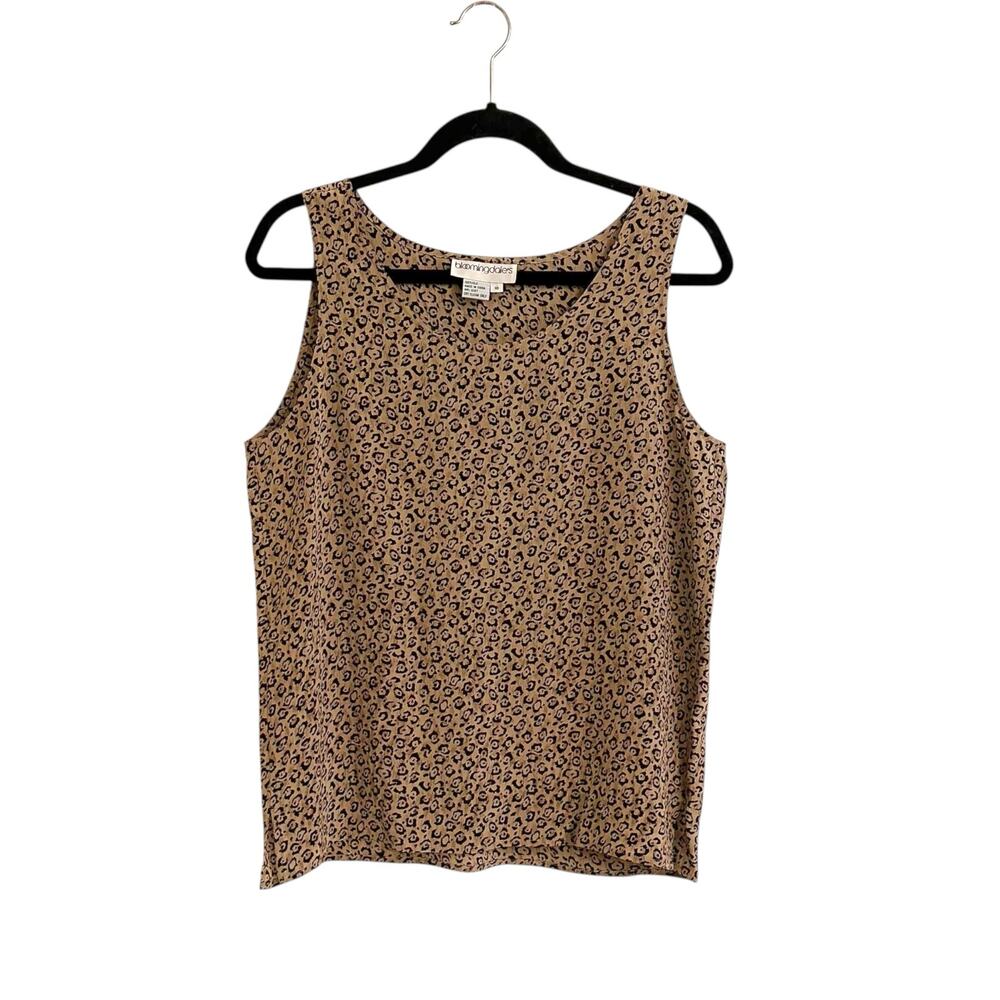 Vintage Bloomingdales Silk Cheetah Print Shell Tank Sz 10 Greenish Gold Tan